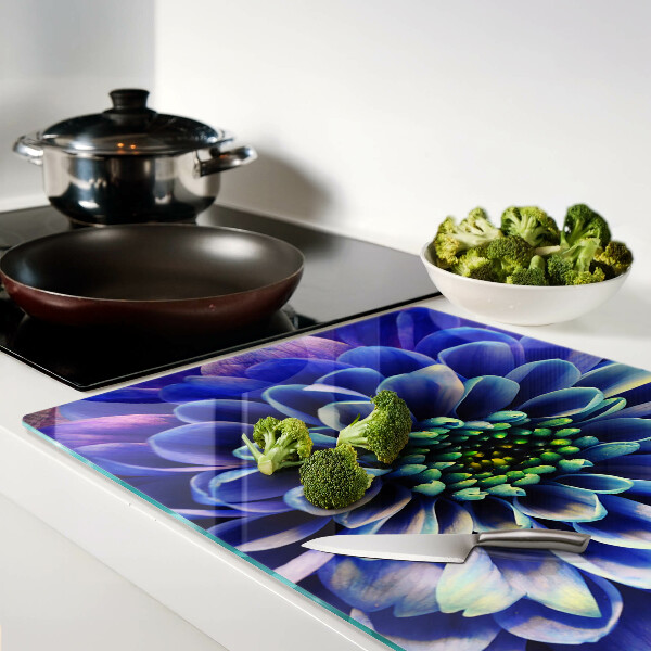 Planche à découper verre Fleur de dahlia bleu