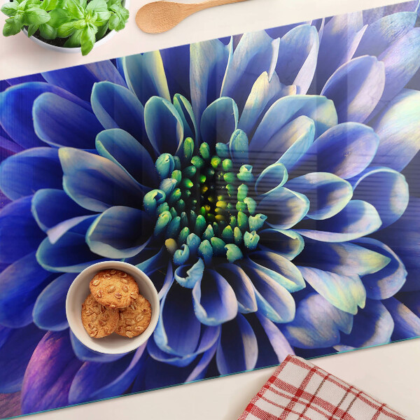 Planche à découper verre Fleur de dahlia bleu