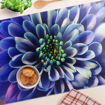 Planche à découper verre Fleur de dahlia bleu