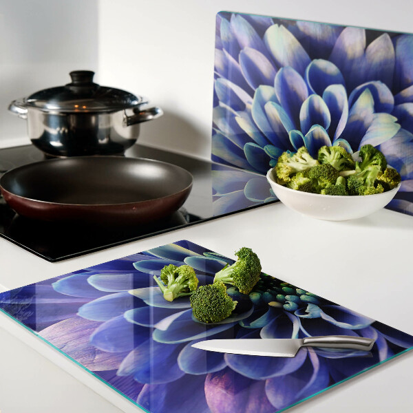 Planche à découper verre Fleur de dahlia bleu