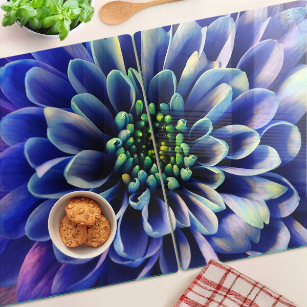 Planche à découper verre Fleur de dahlia bleu