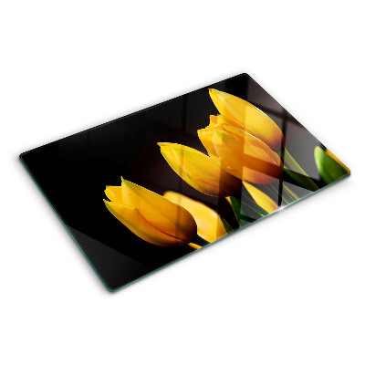Planche à découper en verre Tulipes jaunes sur fond noir