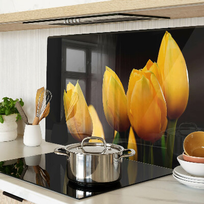 Planche à découper en verre Tulipes jaunes sur fond noir