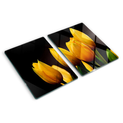 Planche à découper en verre Tulipes jaunes sur fond noir