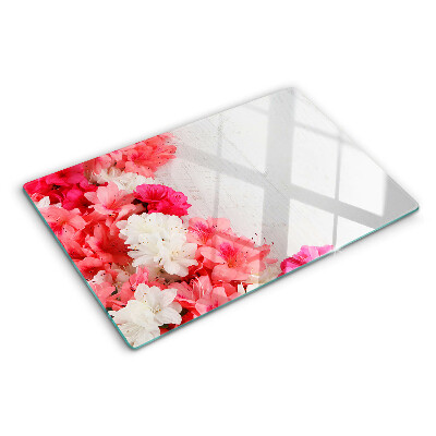 Planche à découper en verre Fleurs dans les tons de rose et de blanc