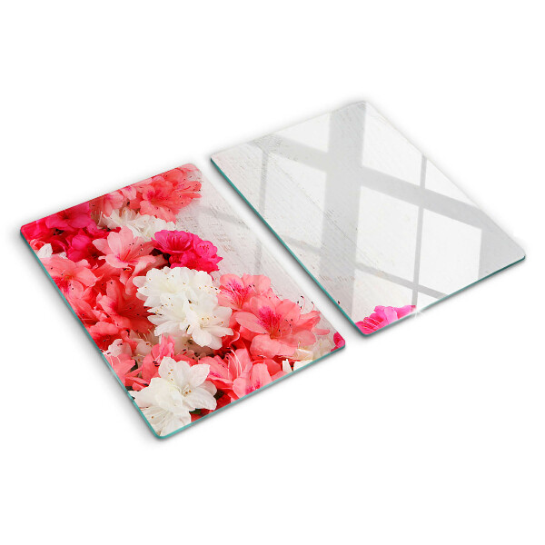 Planche à découper en verre Fleurs dans les tons de rose et de blanc