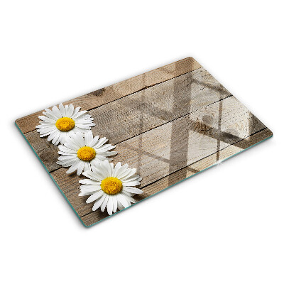 Planche à découper verre Fleurs sur fond de bois