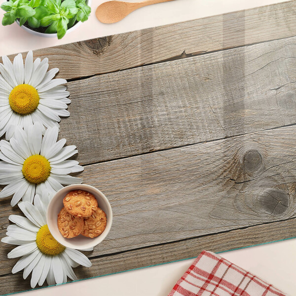 Planche à découper verre Fleurs sur fond de bois