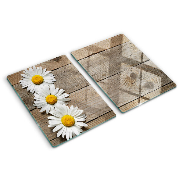 Planche à découper verre Fleurs sur fond de bois
