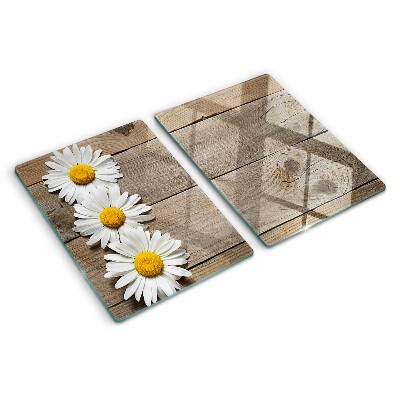 Planche à découper verre Fleurs sur fond de bois