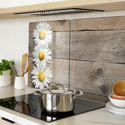 Planche à découper verre Fleurs sur fond de bois