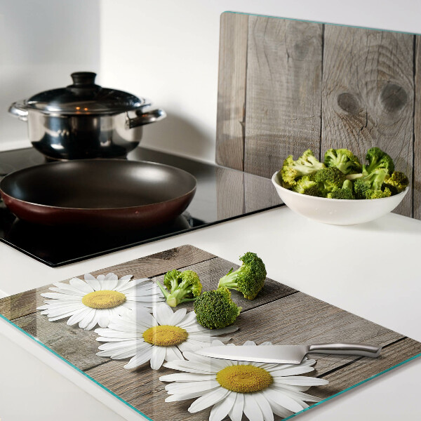 Planche à découper verre Fleurs sur fond de bois