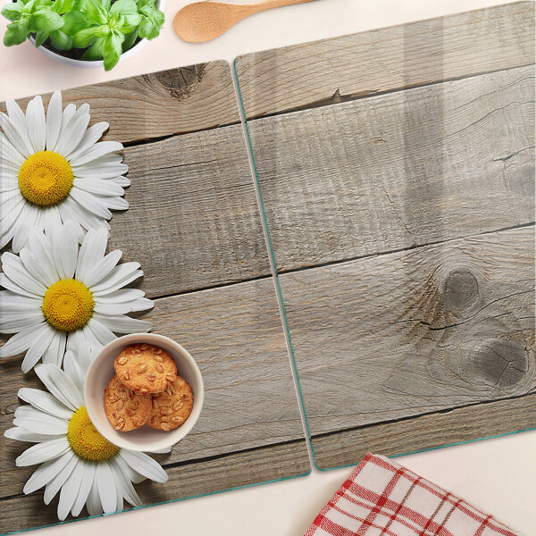 Planche à découper verre Fleurs sur fond de bois