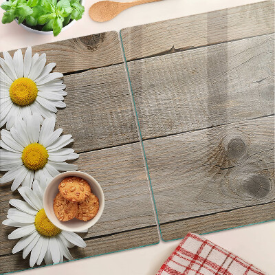 Planche à découper verre Fleurs sur fond de bois