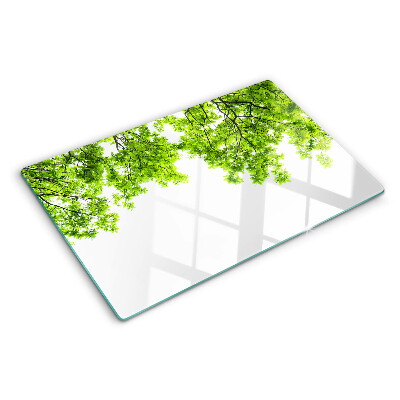 Planche à découper en verre Feuilles vertes contre le ciel