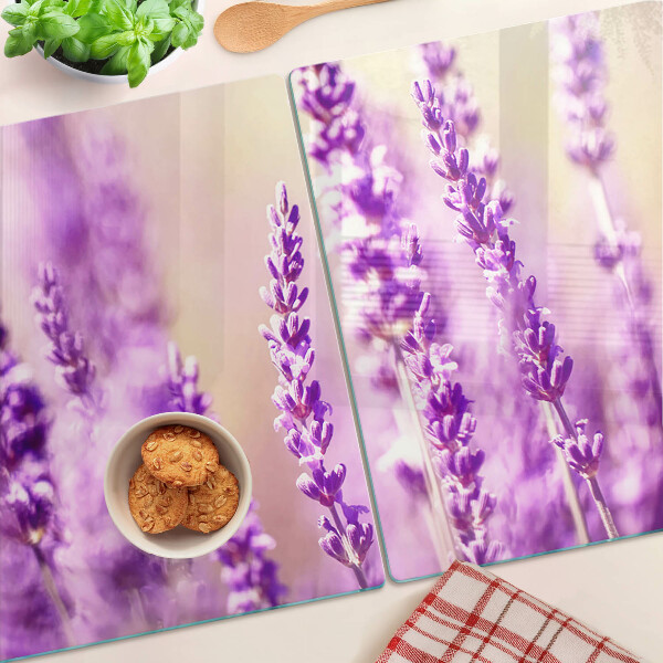 Planche à découper verre Fleurs de lavande sur fond dégradé