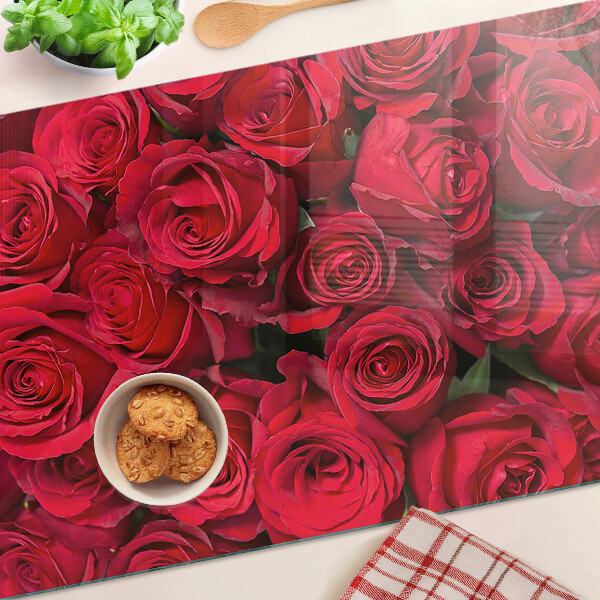 Planche à découper en verre roses rouges