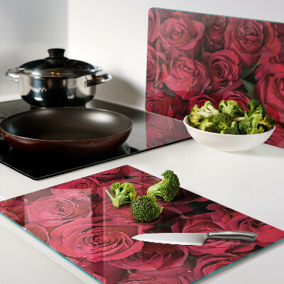 Planche à découper en verre roses rouges
