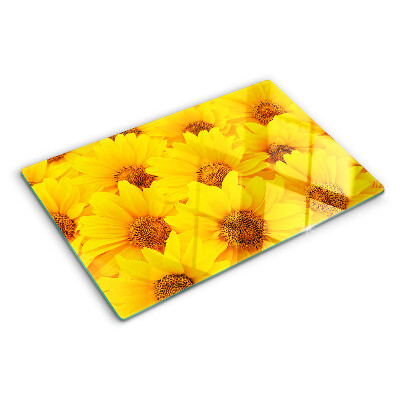 Planche à découper verre Tournesols sur fond jaune