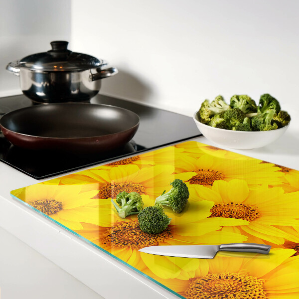 Planche à découper verre Tournesols sur fond jaune