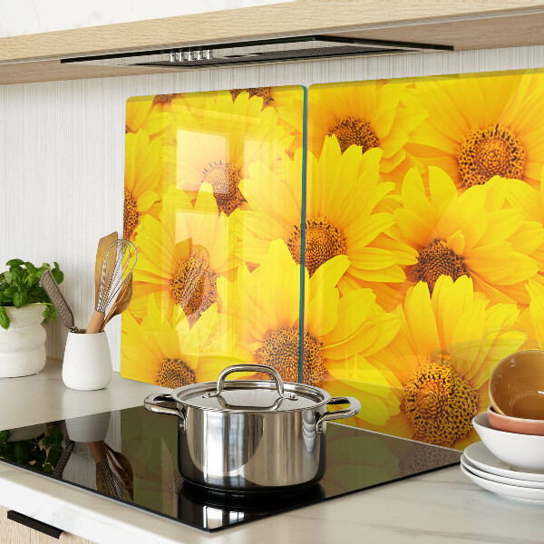 Planche à découper verre Tournesols sur fond jaune