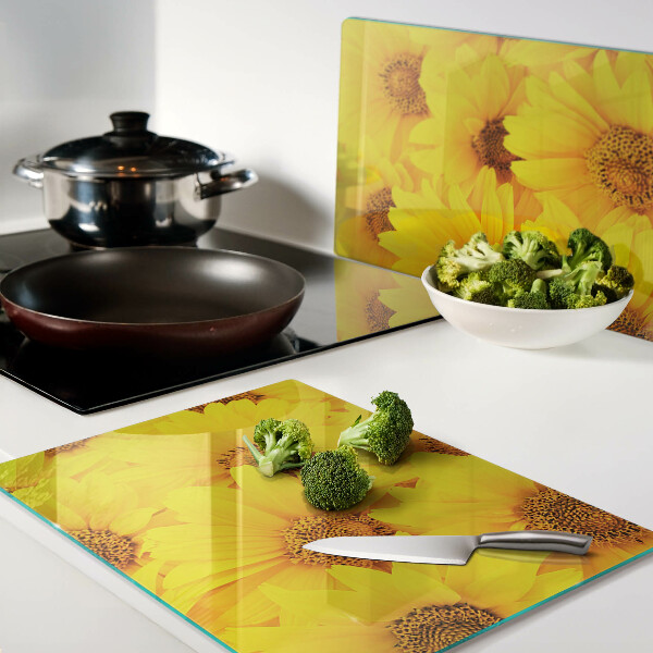 Planche à découper verre Tournesols sur fond jaune
