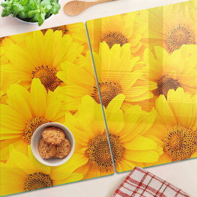 Planche à découper verre Tournesols sur fond jaune