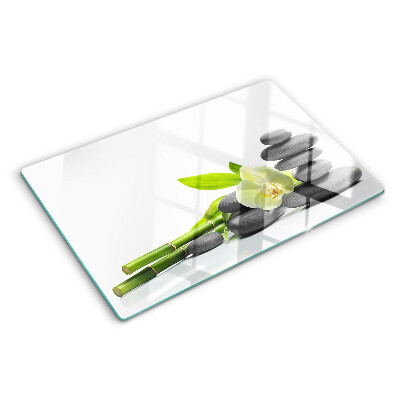 Planche à découper en verre Orchidée et pierres de spa
