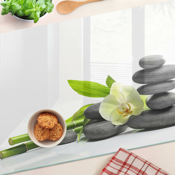 Planche à découper en verre Orchidée et pierres de spa