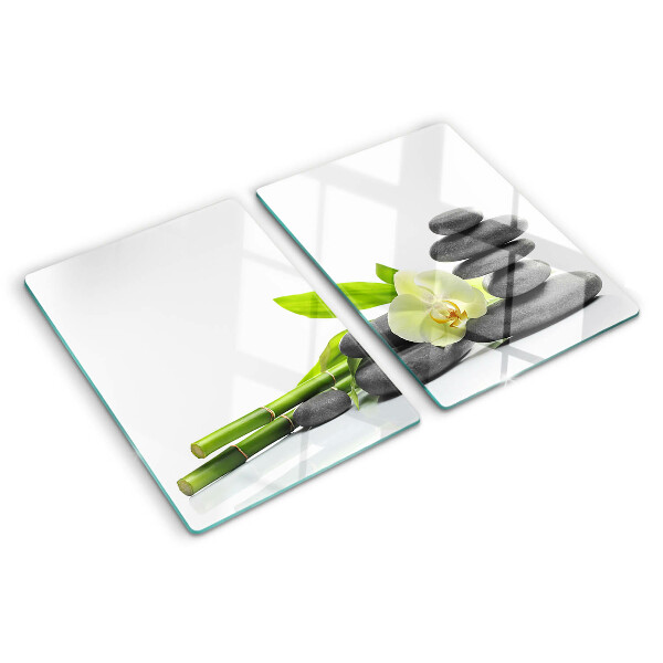 Planche à découper en verre Orchidée et pierres de spa