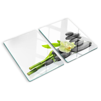 Planche à découper en verre Orchidée et pierres de spa