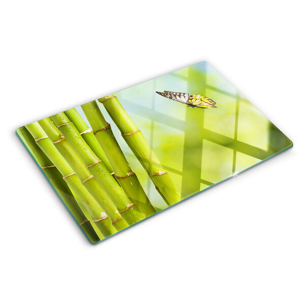 Planche à découper en verre Motif bambou et papillon