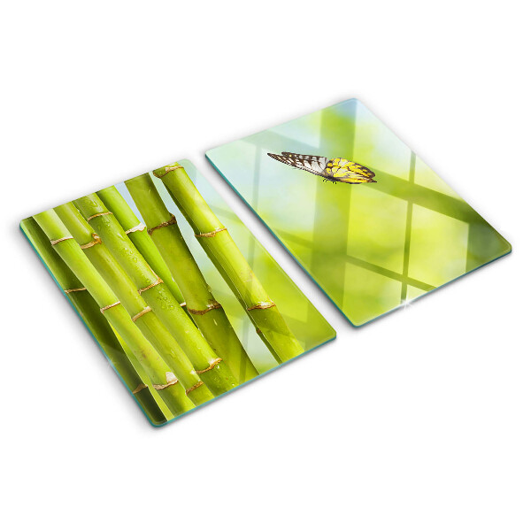 Planche à découper en verre Motif bambou et papillon