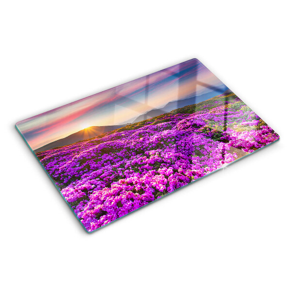 Planche à découper verre Paysage floral au coucher du soleil