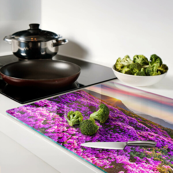 Planche à découper verre Paysage floral au coucher du soleil