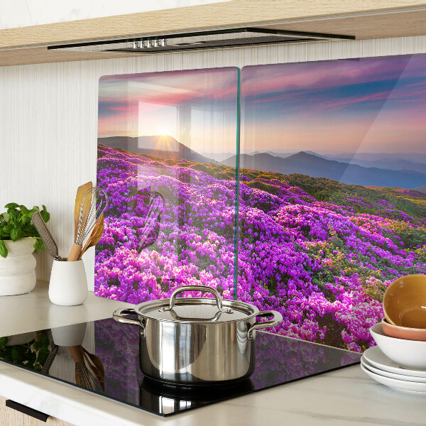 Planche à découper verre Paysage floral au coucher du soleil
