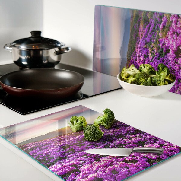 Planche à découper verre Paysage floral au coucher du soleil