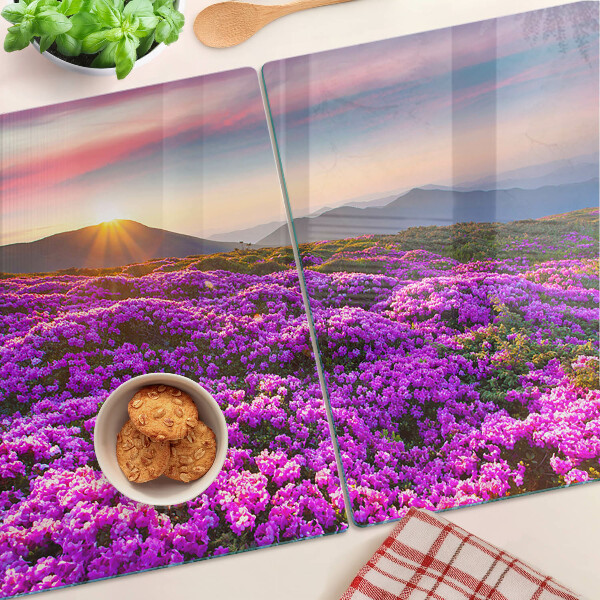 Planche à découper verre Paysage floral au coucher du soleil