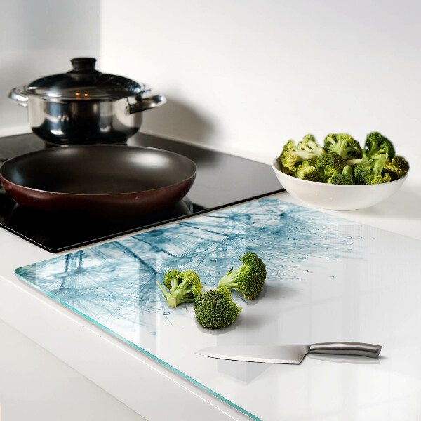 Planche à découper en verre Pissenlits avec des gouttes d'eau