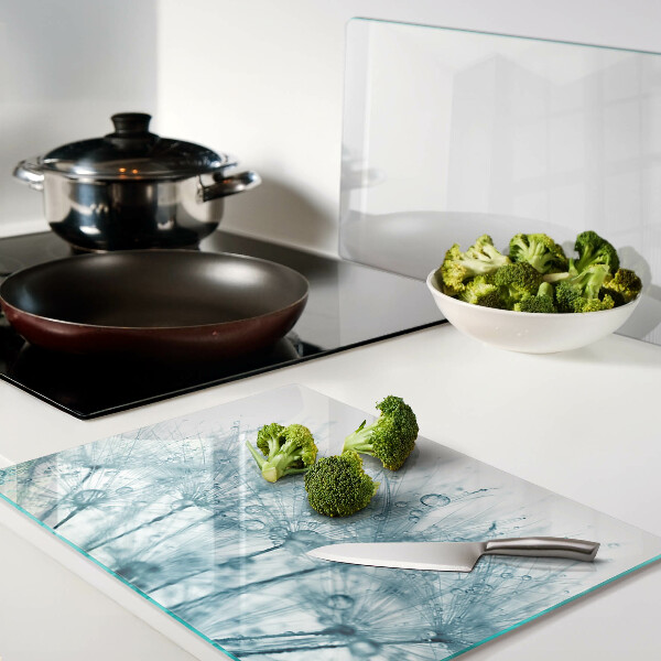 Planche à découper en verre Pissenlits avec des gouttes d'eau