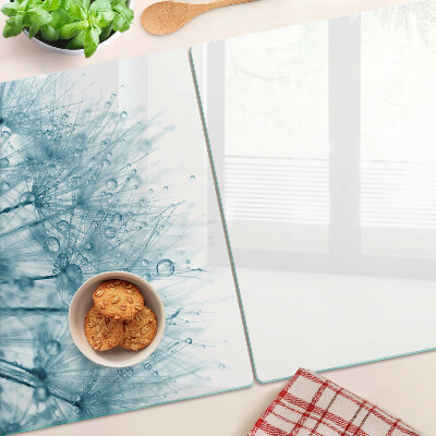 Planche à découper en verre Pissenlits avec des gouttes d'eau