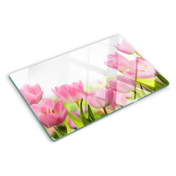 Planche à découper en verre Tulipes roses dans le jardin