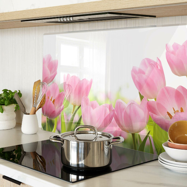 Planche à découper en verre Tulipes roses dans le jardin