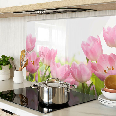 Planche à découper en verre Tulipes roses dans le jardin