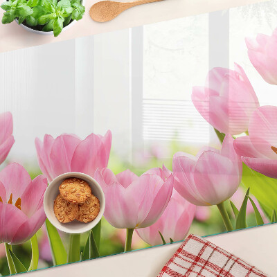 Planche à découper en verre Tulipes roses dans le jardin