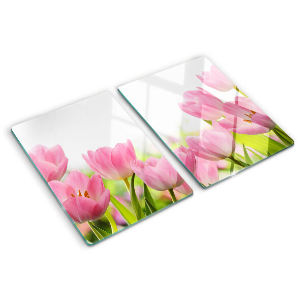 Planche à découper en verre Tulipes roses dans le jardin