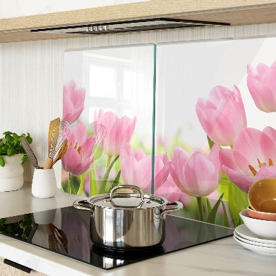 Planche à découper en verre Tulipes roses dans le jardin