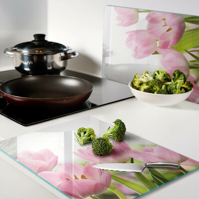 Planche à découper en verre Tulipes roses dans le jardin