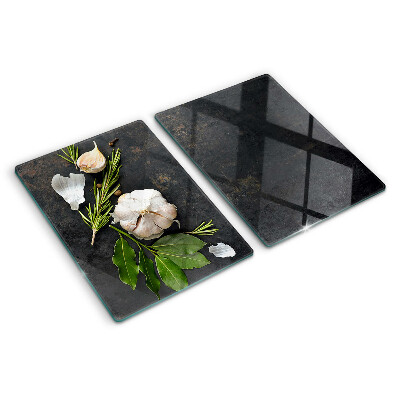 Planche à découper verre Fleurs et herbes sur fond de marbre