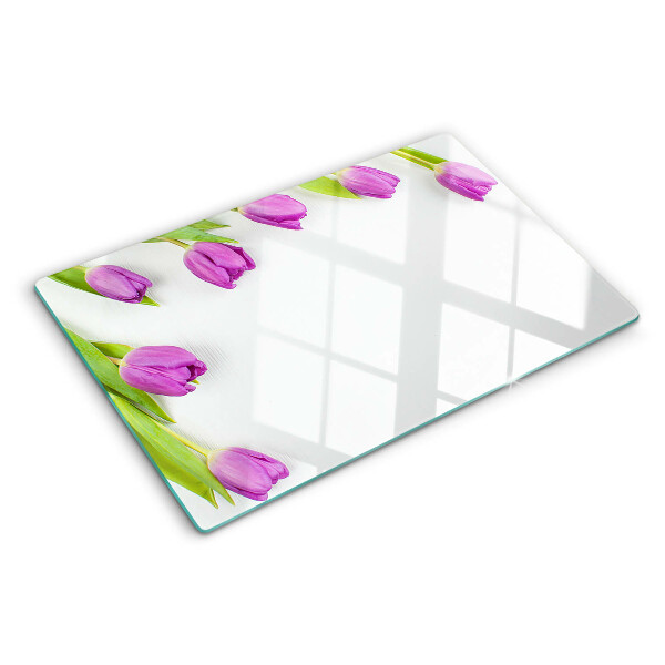 Planche à découper verre Tulipes sur fond blanc